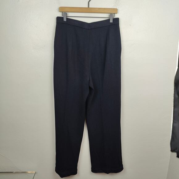 Vintage St John Santana Knit Pants Womens 12 Black Pleated Wide Leg Pull On Wool - Picture 5 of 7